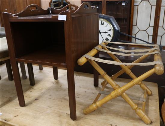 A mahogany commode and a luggage rack W.44cm